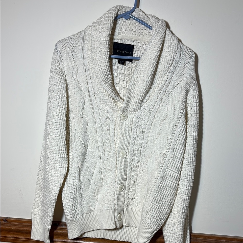 Structure White Cowl Neck Sweater with Textured Knit